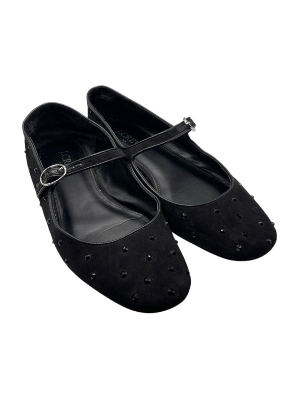 J. Crew Rhinestone Mary Jane Flats Women's 7.5 Black Silver Hardware
